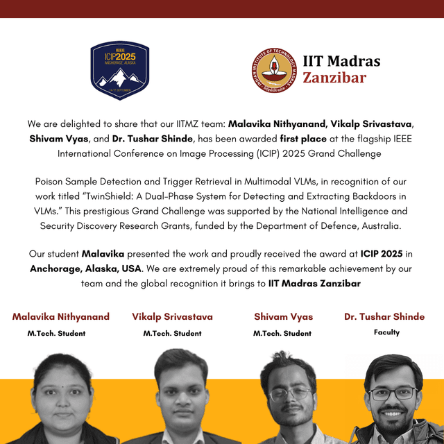 Award poster for Malavika Nithyanand, Vikalp Srivastava, Shivam Vyas,