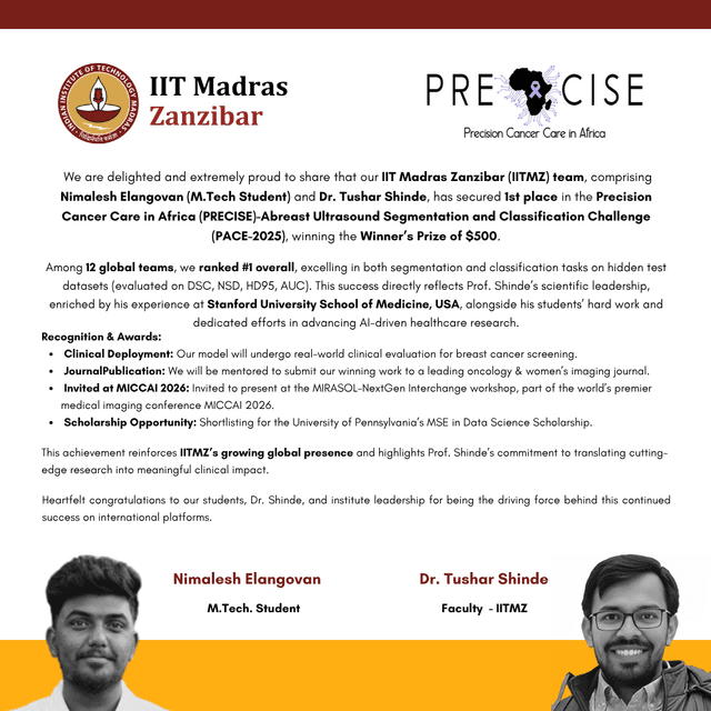 Award poster for Nimalesh Elangovan (M.Tech Student)